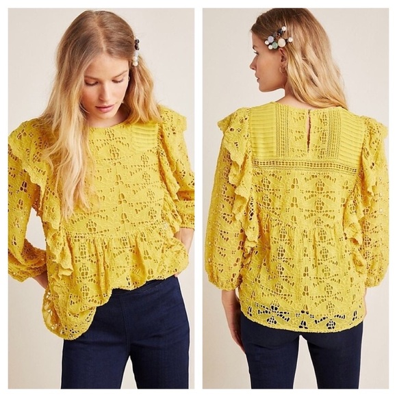 Anthropologie Yellow Clementine Blouse Womens US Size 2 - Picture 4 of 16